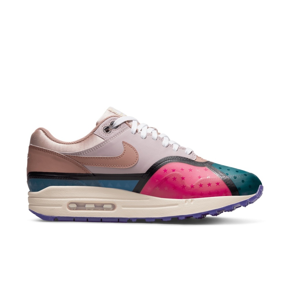 Like New! NIKE Air Max 1 Canvas-Trimmed Rubber & Leather Sneakers Purple Rose 10
